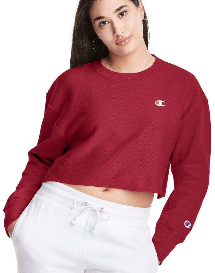 Hanorac Champion Reverse Weave Cropped Cut-Off Crew Dama Rosii Inchis - Romania HUMBYVX-81